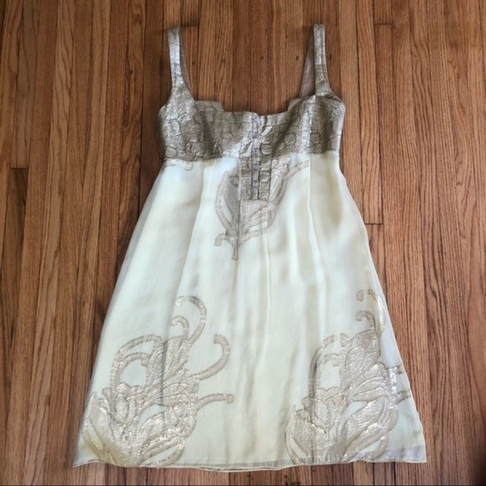 Nicole Miller Collection Brocade Dress Cream Gold